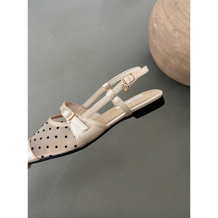 Giày sandal nữ mùa hè quai mảnh đan gót bệt dễ mang quai hậu hở mũi 2023