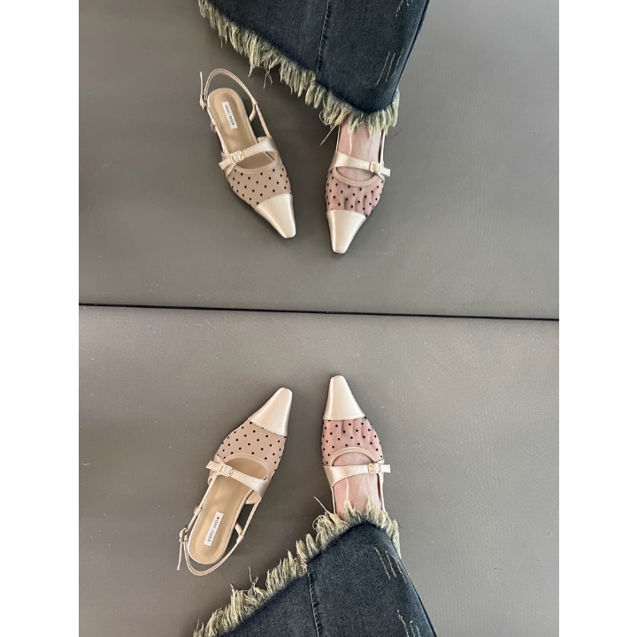 Giày sandal nữ mùa hè quai mảnh đan gót bệt dễ mang quai hậu hở mũi 2023