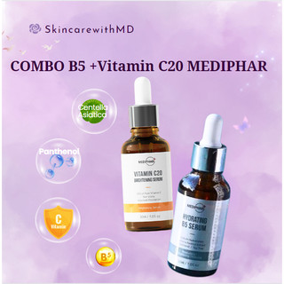 Combo mediphar+ serum hydrating b5 và vitamin c20 - cấp ẩm, phục hồi, sáng da, mờ thâm nám.