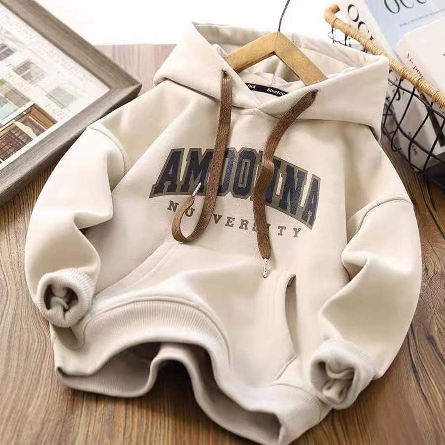 ÁO NỈ HOODIE IN CHỮ AMDONNA, ÁO NỈ BÔNG CHO BÉ TRAI VÀ BÉ GÁI 9-45 KG.