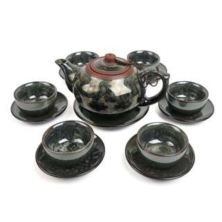 Bộ Ấm Chén Tử Sa Ngọc Thạch Búp Sen Nhỏ 200ml Gốm Sứ Bát Tràng Linh Khang Men Hỏa Biến của nghệ nhân Vương Mạnh Tuấn