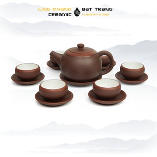 Bộ Ấm Chén Tử Sa Dáng Trống 350ml Gốm Sứ Bát Tràng Linh Khang Họa Tiết Trơn của nghệ nhân Vương Mạnh Tuấn