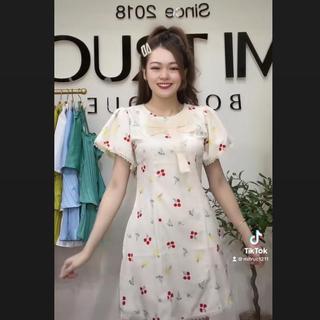 D10 Đầm babydoll hoa nhí viền ren tay xoè có nơ