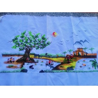 Tranh thêu tay thành phẩm làng quê