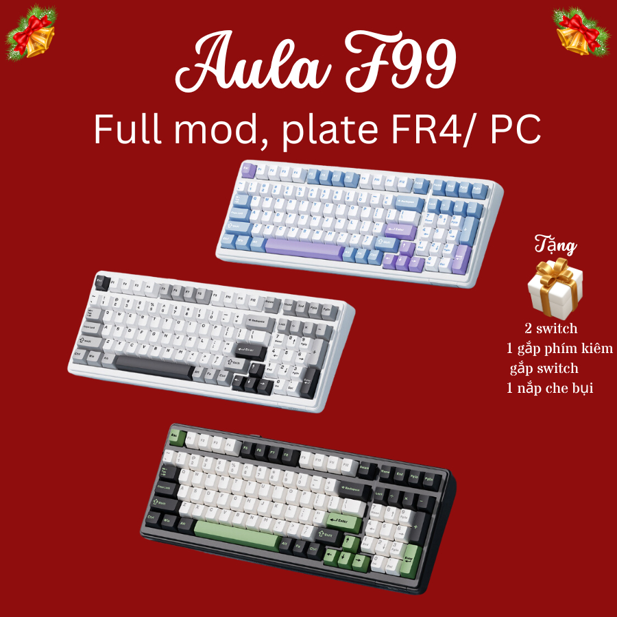 Bàn phím cơ không dây Aula F99, RGB, Gasket custom 5 lớp, 3 Modes, Hotswap socket 5 pin, 99 phím