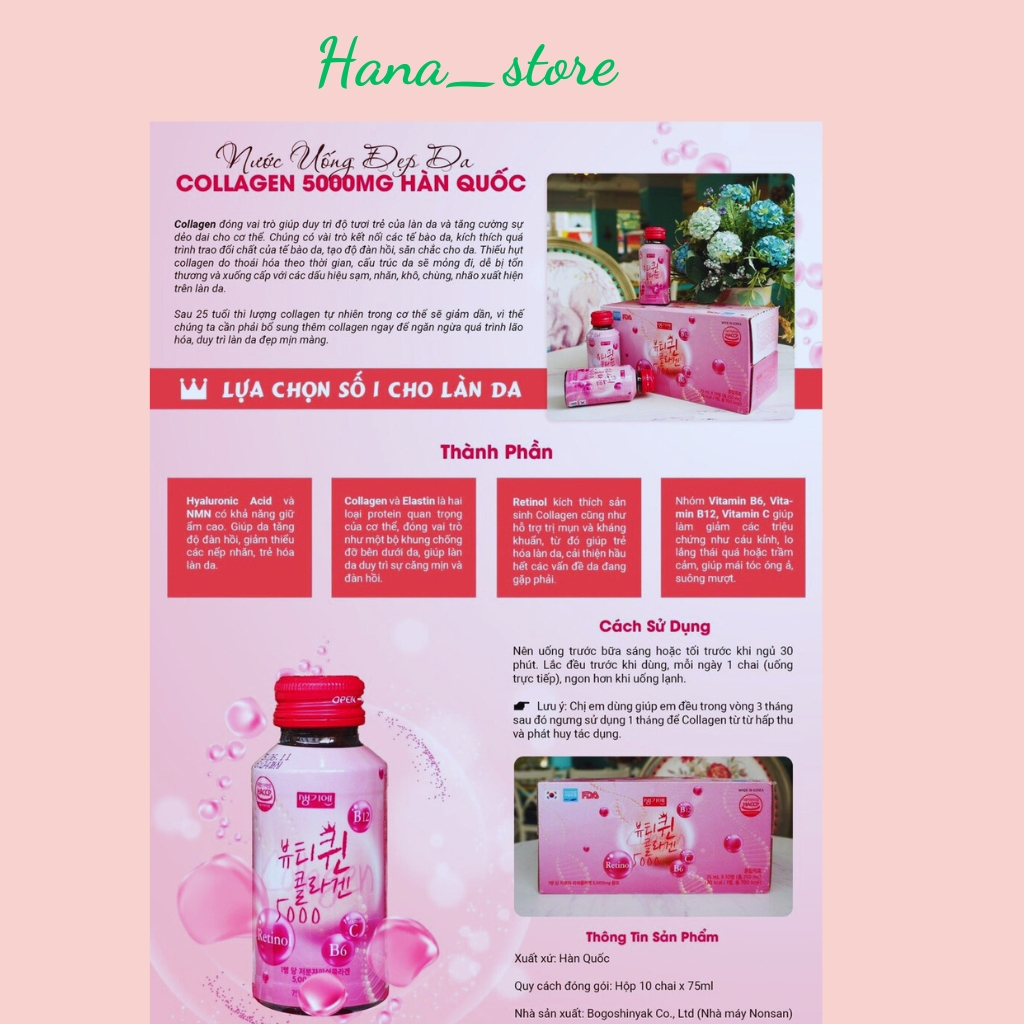 Nước uống COLLAGEN Beauty Queen 5000MG-Chính hãng{ Dũng Phạm} giúp đẹp da,mờ nám,tàn nhang  chăm sóc sắc đẹp cho chị em