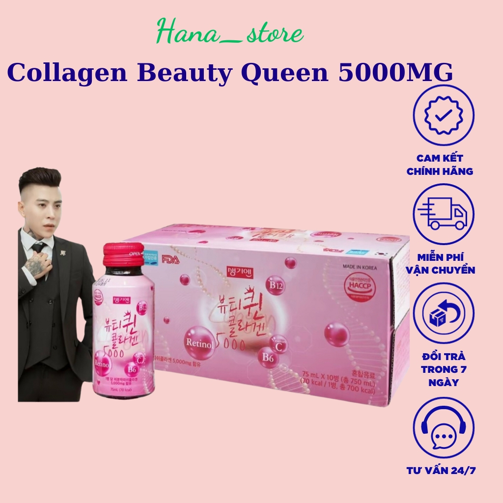 Nước uống COLLAGEN Beauty Queen 5000MG-Chính hãng{ Dũng Phạm} giúp đẹp da,mờ nám,tàn nhang chăm sóc sắc đẹp cho chị em