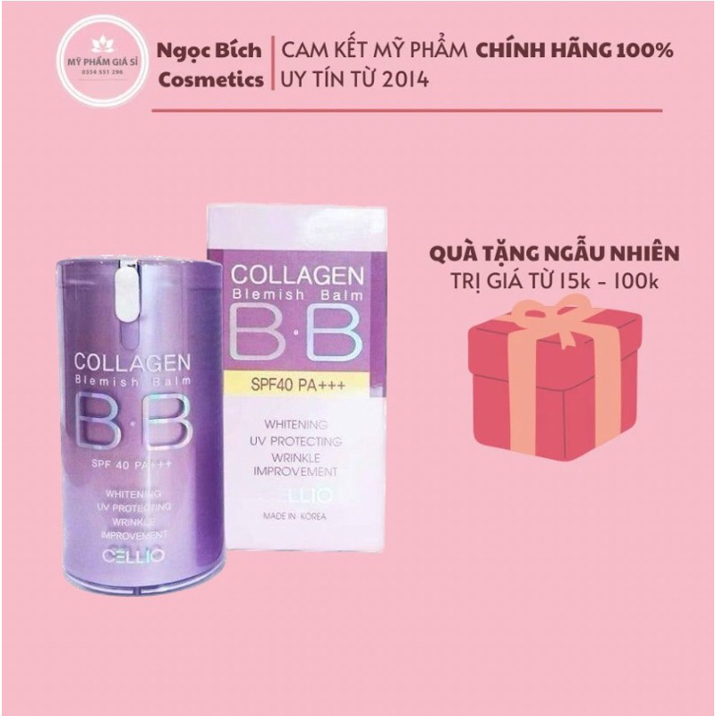 Kem nền BB Collagen Cellio celio Hàn Quốc chính hãng 40ml ( tone trắng hồng )