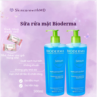 Sửa rửa mặt Bioderma xanh Bioderma sébium gel moussaut cho da dầu mụn 500ml