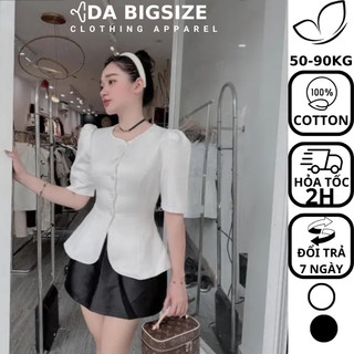 Dabigsize - Áo Kiểu Nữ Bigsize , Áo Peplum Nữ Cổ Tròn Nút Dẹp Tay Ngắn Chất Cotton Mềm Mịn Dành Cho Người Mập 50-90kg