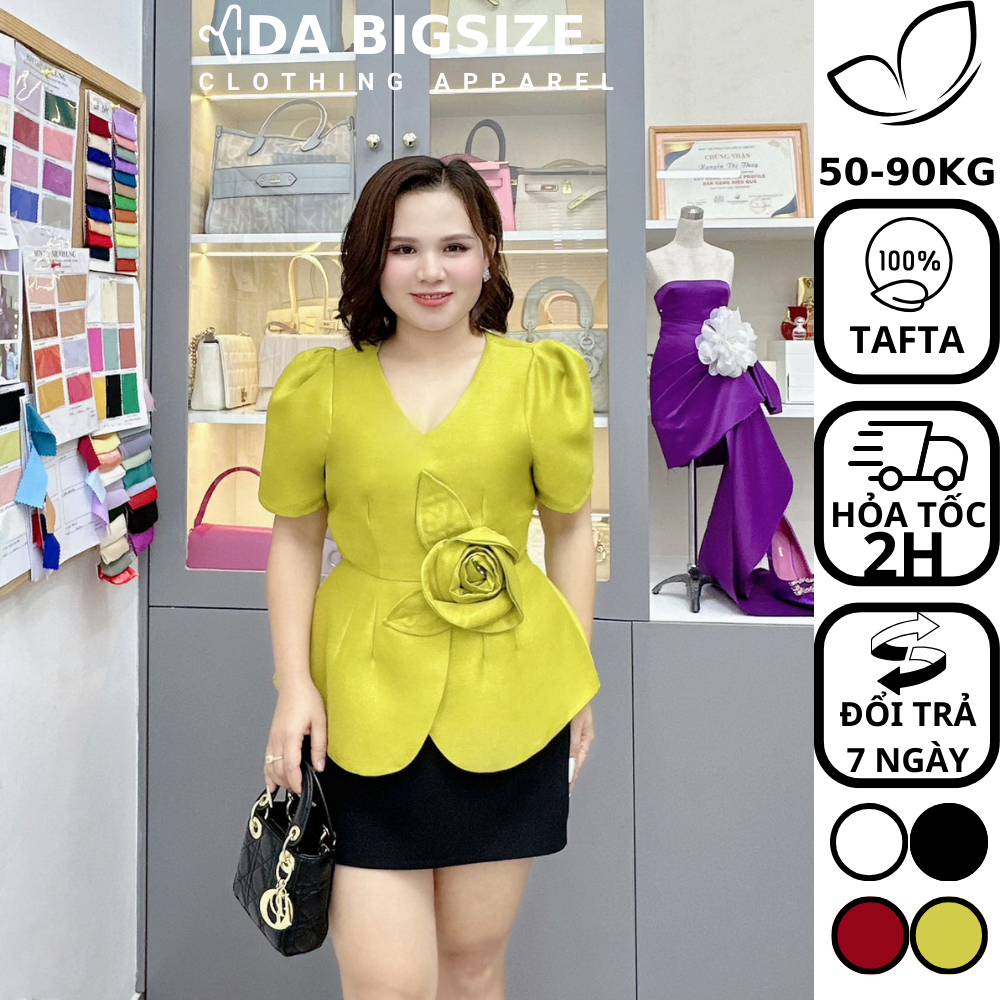 DA BIGSIZE - Áo Kiểu Nữ Bigsize Cổ Tim Thiết Kế Hoa Hồng Bên Eo Sang Trọng Che Khuyết Điểm Cho Người Mập 50-90kg