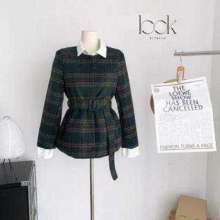 Áo khoác dạ nữ dáng ngắn cổ tròn phối sơ mi phong cách Hàn Quốc Look by Trang