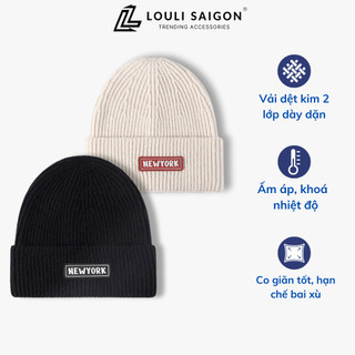 Mũ len nam nữ cao cấp louli saigon gắn chữ newyork , nón len chất liệu len cừu phong cách hàn quốc b02