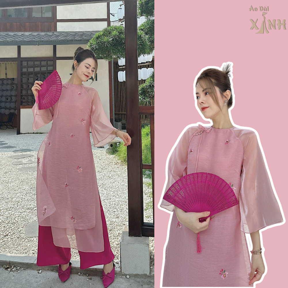 Áo Dài Dáng Xuông Hồng Nhẹ nhàng dễ mặc chanh sả mặc đi mọi sự kiện