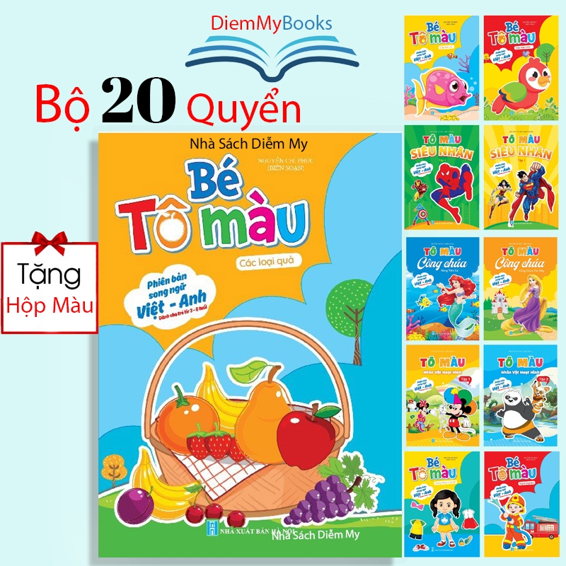 Sách- Bộ 20 Quyển Tập Tô Màu Song Ngữ Cho Bé Từ 3 4 5 6 Tuổi Mẫu Giáo Mầm Non Nhiều Chủ Đề- Tặng 1 Hộp Màu ( Có Tách Lẻ)
