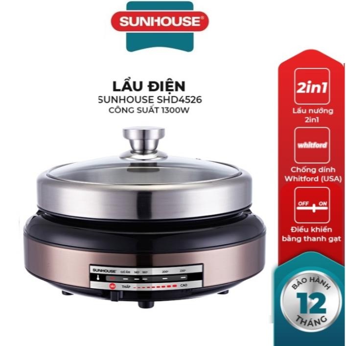[Chính hãng] Nồi Lẩu điện đa năng kèm nướng 4L SUNHOUSE SHD4526