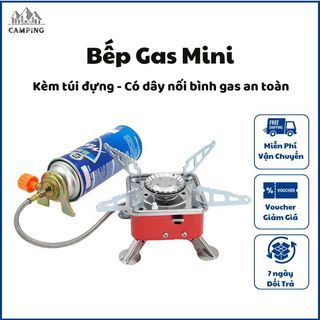 Bếp gas mini chắn gió dã ngoại gấp gọn tiện dụng - bếp gas cắm trại du lịch nhỏ gọn có túi đựng vt hq