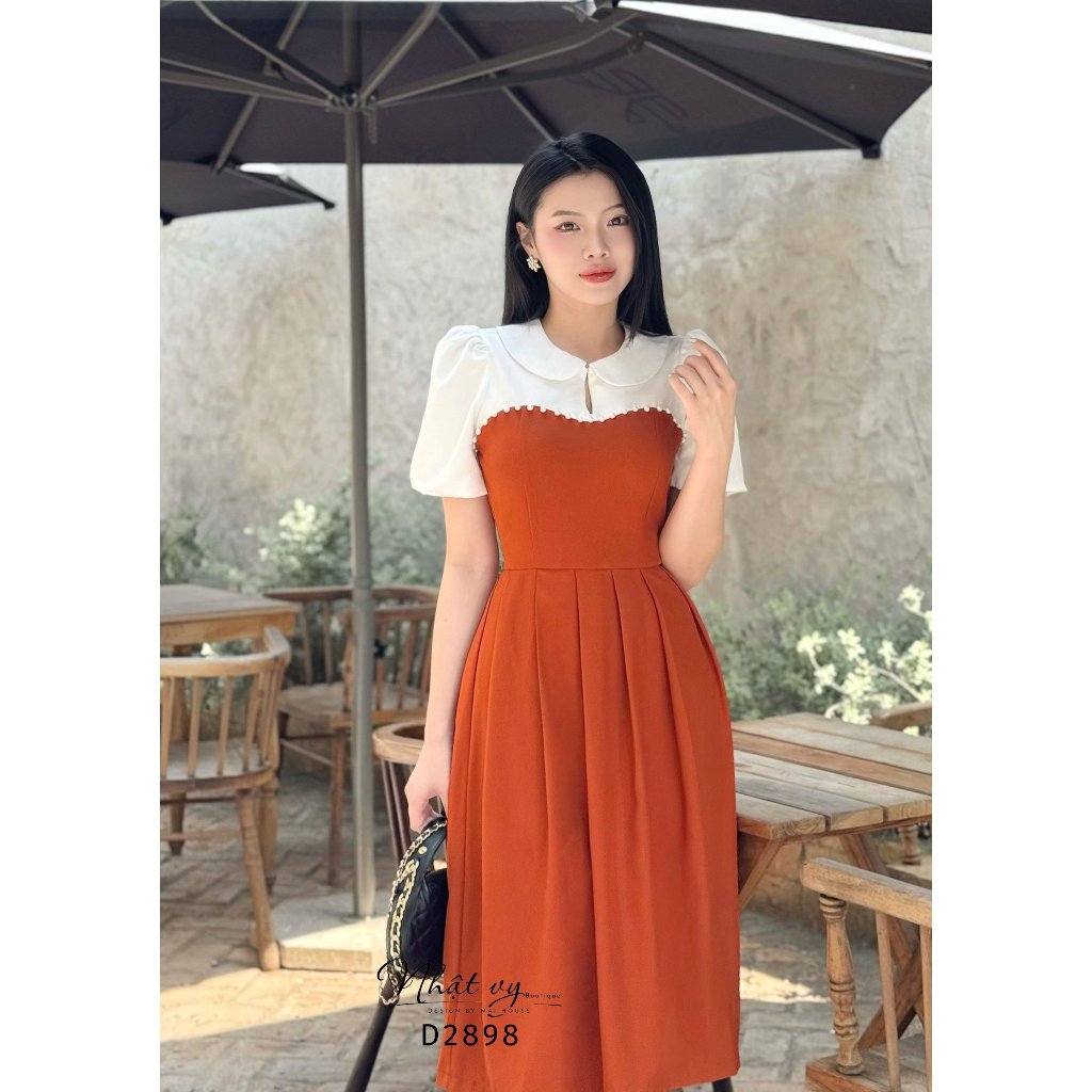 Đầm công sở Nhật Vy cổ sen tay bí form dáng xoè chất lụa phù hợp đi chơi chụp ảnh sang chảnh - D2898
