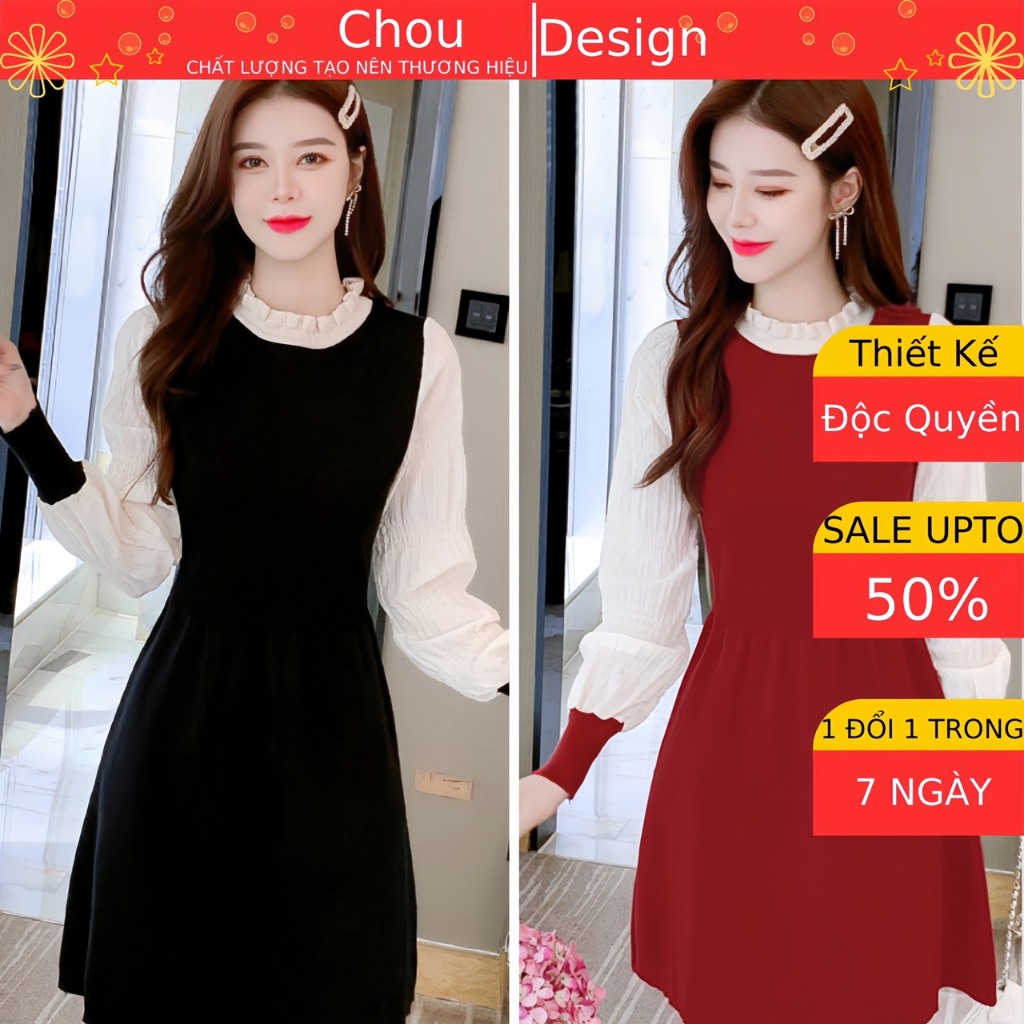 Váy Len Tiểu Thư Thiết Kế Cao Cấp Dài Tay Cổ Tròn, Đầm Dáng Suông Đi Chơi Sang Chảnh Trong Những Bữa Tiệc
