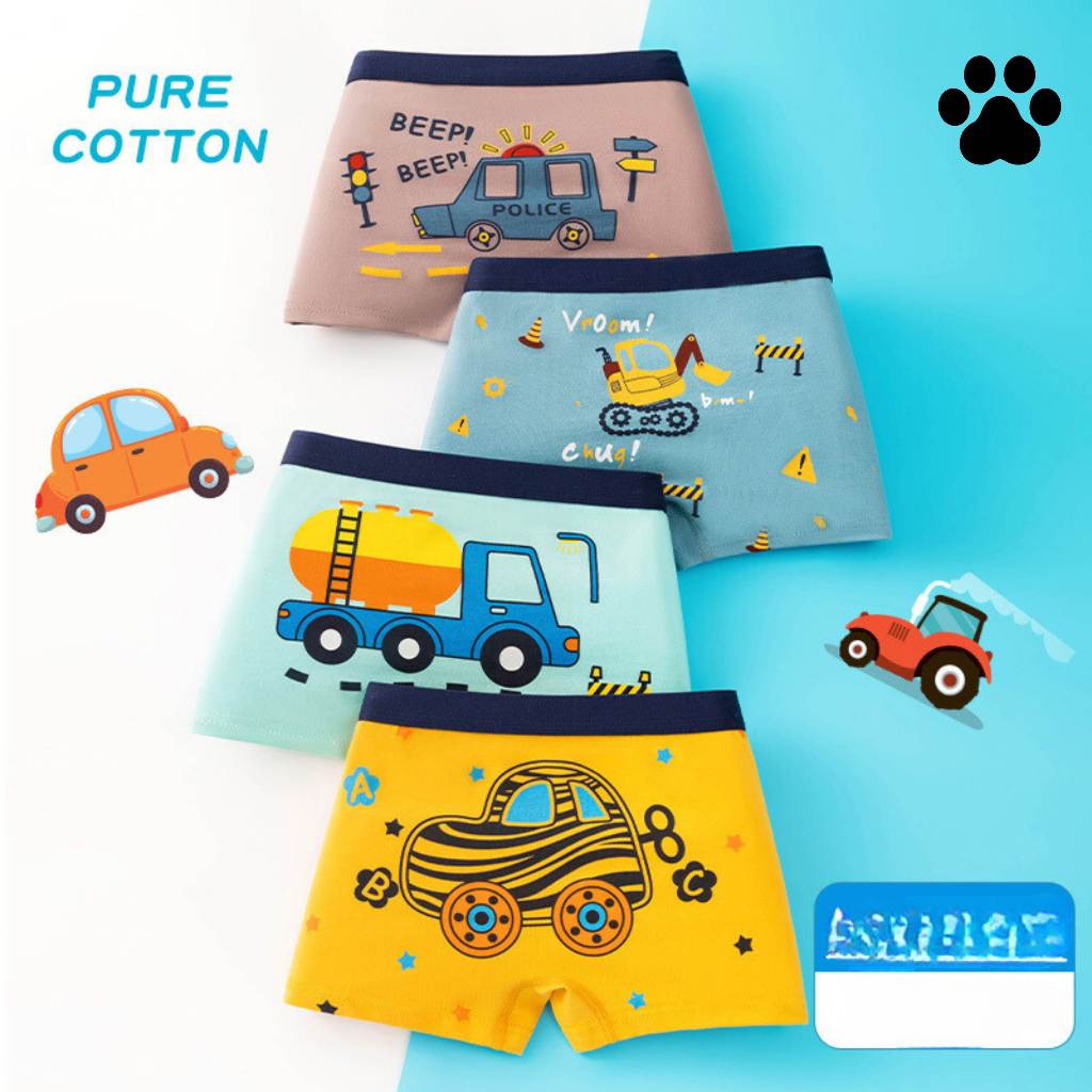Combo 4 quần sịp đùi, quần lót cho bé trai cotton thoáng mát hình ngộ nghĩnh dễ thương