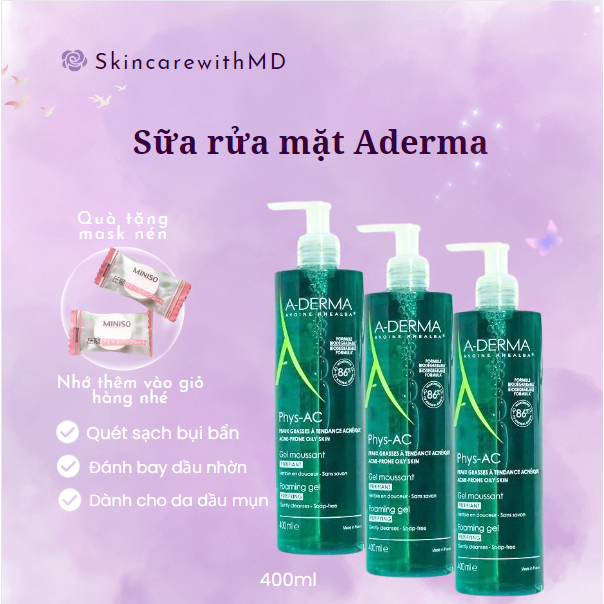 [Mã COSBAUH3 giảm 8% đơn 300K] {CHÍNH HÃNG} Sữa rửa mặt Aderma cho da dầu 400ml