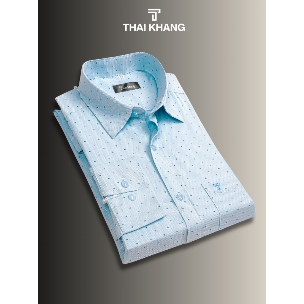 Áo sơ mi nam trung niên tay Thái Khang vải cotton họa tiết form classic thoải mái AHOP42