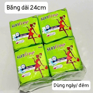 Combo 8 gói (64 miếng) băng vệ sinh Sunfree có cánh dài 24cm