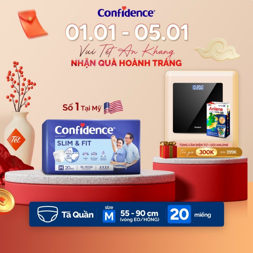 Tã quần Người Lớn Confidence Slim & Fit M 20 x 6/L 16 x 6