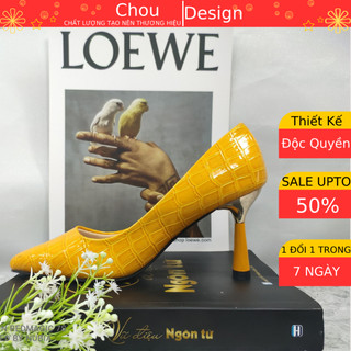 Giày cao gót nữ mũi nhọn đế tròn công sở bít mũi màu đen cao 8 phân - chou design