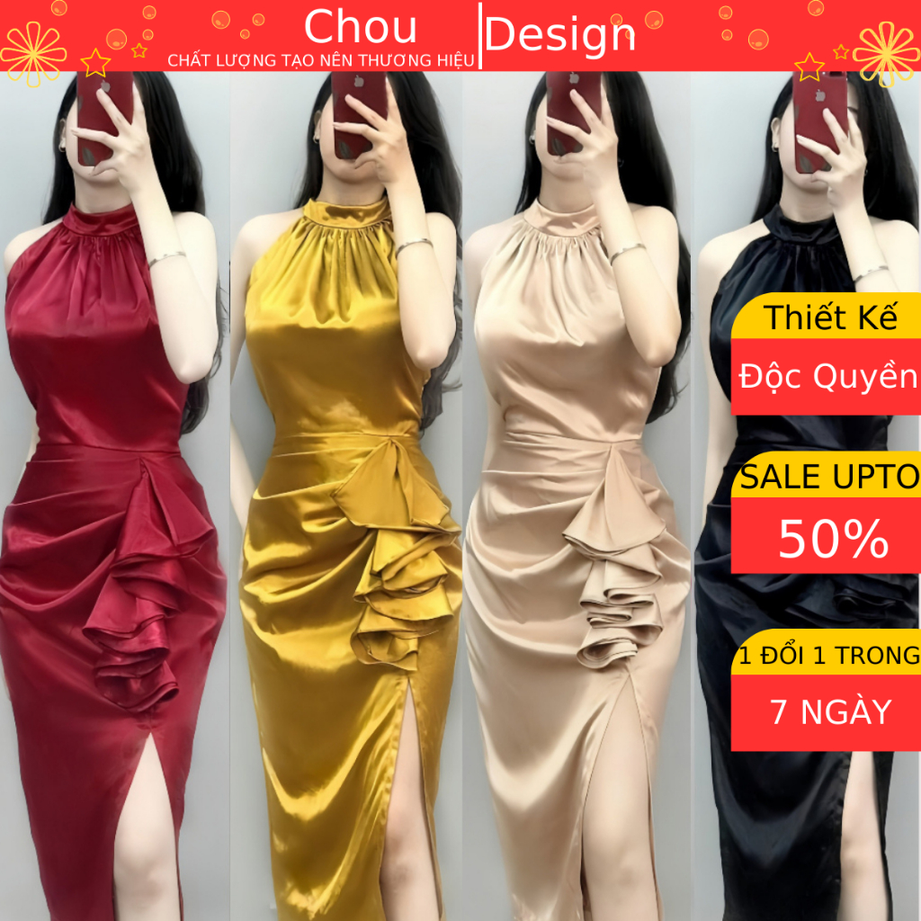Váy Lụa Yếm Thiết Kế Cao Cấp V91 , Đầm Thiết Kế Nhún Eo Đi Chơi Dự Tiệc Sang Chảnh