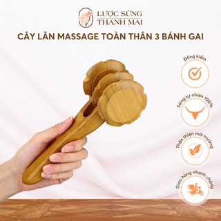 Cây Lăn Massage Toàn Thân 3 Bánh Gai Đa Năng Gỗ Thơm Xua Tan Đau Nhức | LƯỢC SỪNG THANH MAI