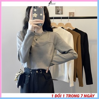 Áo thun tay dài nữ cổ tròn dáng vừa chất vải thun gân co dãn, áo thu đông nữ AT34