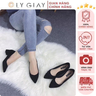 Giày cao gót nữ công sở mũi nhọn, gót vuông 3 phân, da lộn, màu ĐEN thời trang trẻ trung #000622