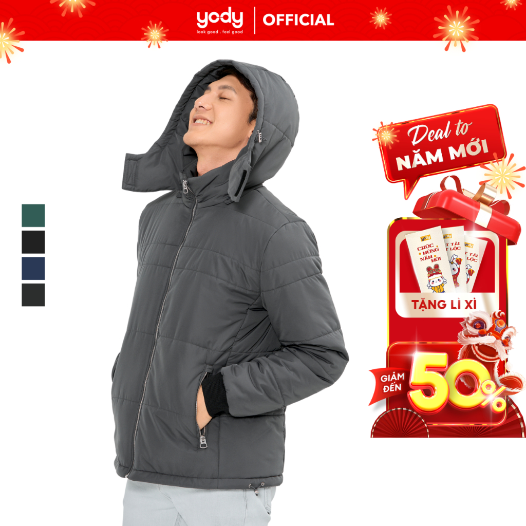 Áo phao vip nam Yody mũ nhám cài siêu ấm siêu nhẹ thoải mái phong cách PVM6003