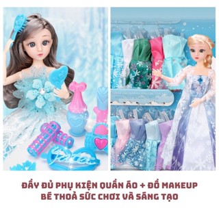 (Cỡ Lớn)- Bộ Đồ Chơi Búp Bê Elsa, Bộ Trang Điểm Đa Dạng Cùng Hơn 10 Mẫu Váy, Quà Tặng Hot Cho Bé Gái