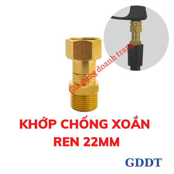 Khớp xoay chống xoắn dây rửa xe ren 22mm, cho máy rửa xe mini, máy rửa xe áp lực cao