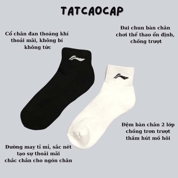 Tất Vớ Thể Thao Lining Nam Nữ Cổ Trung Lửng Đệm Xù mềm mịn êm chân,Khử mùi