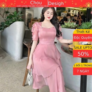 Váy nữ thiết kế 3 tầng tiểu thư, đầm mặc đi dự tiệc chất lụa cao cấp