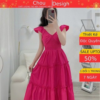 Váy nữ thiết kế nhún eo vm12, đầm maxi đi biển chất liệu cao cấp