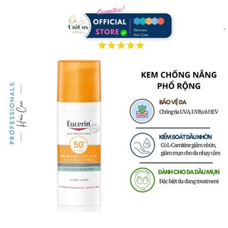 Kem Chống Nắng Eucerin Sun Gel - Cream SPF50 + Da Dầu - Kem Chống Nắng Cho Mặt Tránh Tia UV - Chống Nắng Nâng Tone 50ml