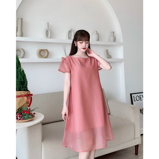 Váy bầu cộc tay công sở dáng suông chất liệu voan lụa M060