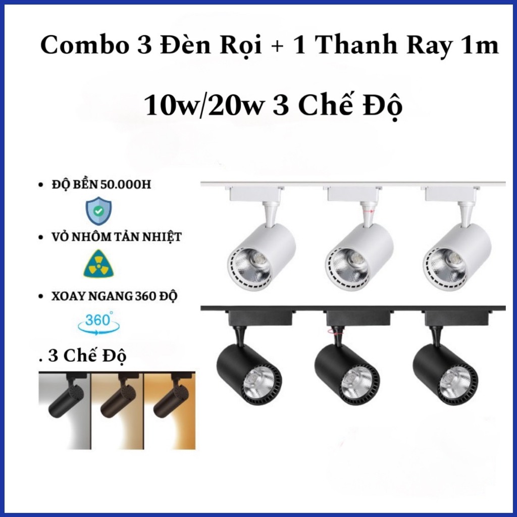 Combo Đèn Rọi MiNi 3 chế độ + 1Thanh Ray 1m