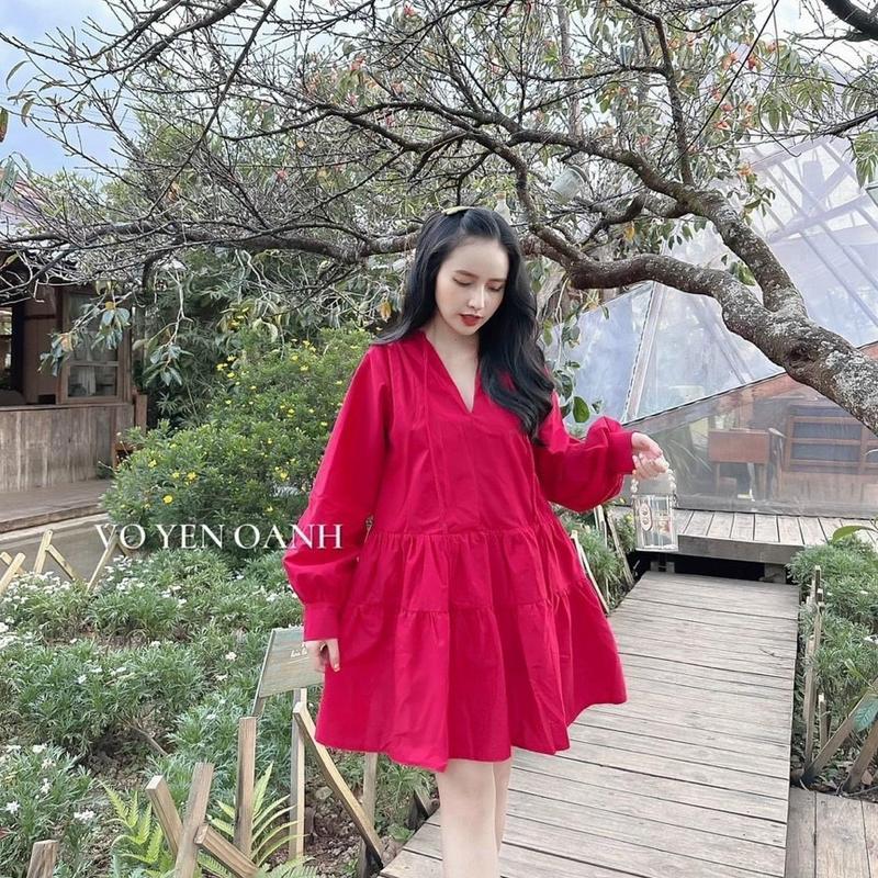 D61 Đầm Nhung Cổ V Tay Dài