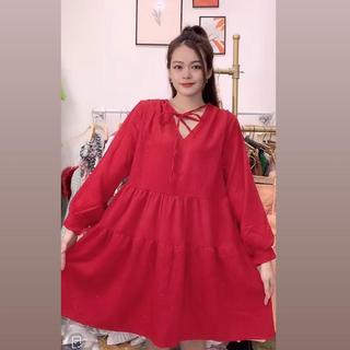 D61 Đầm Nhung Cổ V Tay Dài
