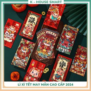 Lì xì tết hình chú rồng 2024 cao cấp mới nhất dễ thương, bao lì xì đỏ may mắn và tài lộc bao cứng cáp to chất
