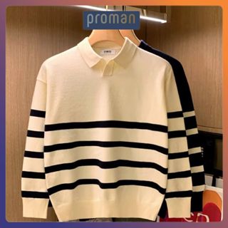 Áo Len Nam Polo Phối Sọc Phong Cách Trẻ Trung, Áo Len Nam Thu Đông Có Cổ HOT 2025 AL09 - PROMAN