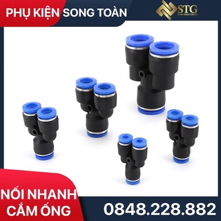 Nối Nhanh PY 1 Chạm & Chữ Y Chia 3 Hướng Cắm Đường Kính Ngoài Ống Phun Sương & Dây Hơi PU Khí Nén 6 8 10 12 16 mm