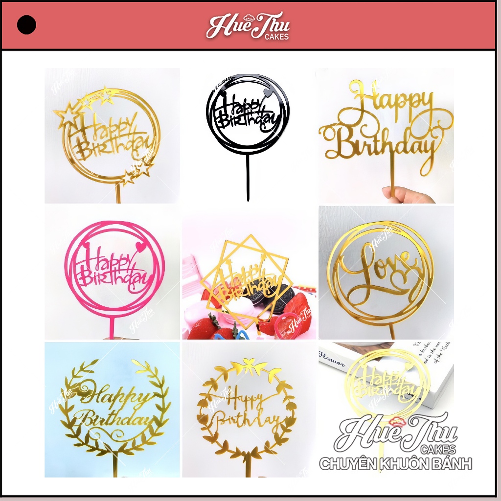 Que Cắm Chữ Happy Birthday Trang Trí Bánh Sinh Nhật, Bánh Rau Câu