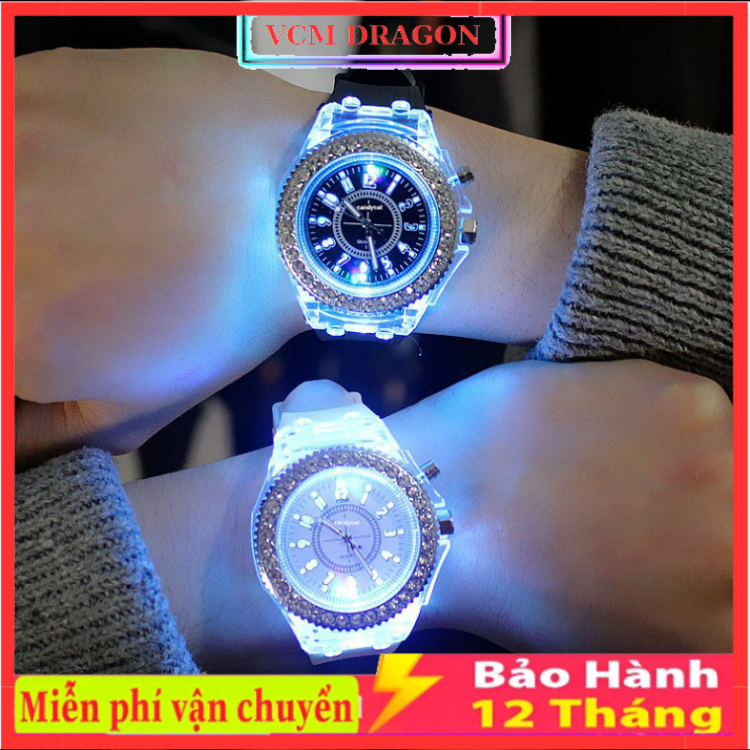Đồng hồ Phát Sáng đính đá viền tròn UNISEX nam nữ phát sáng cực đẹp, Phù hợp mọi kích cỡ tay, hàng đẹp, bảo hành 12 viền