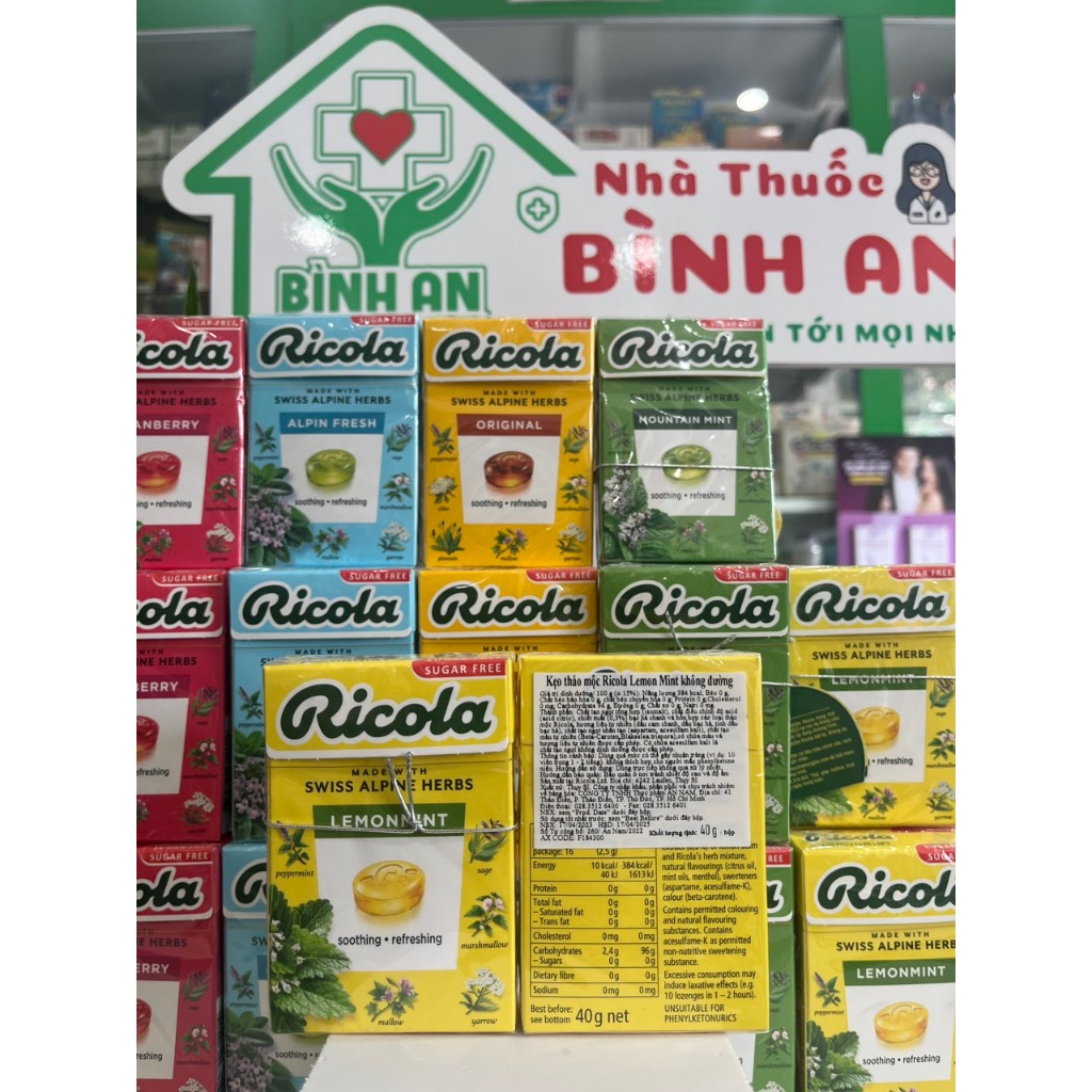 Kẹo ngậm ho thảo mộc Ricola 5 vị - Giảm ho, dịu mát họng, giảm đau rát cổ họng hộp giấy 40g - NT Bình An